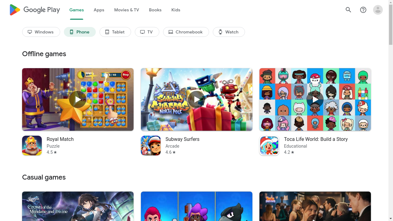 Google Play Store website